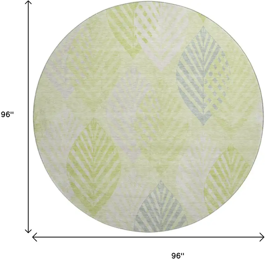8' Artichoke Green Ivory And Beige Floral Washable Round Rug With UV Protection Photo 9