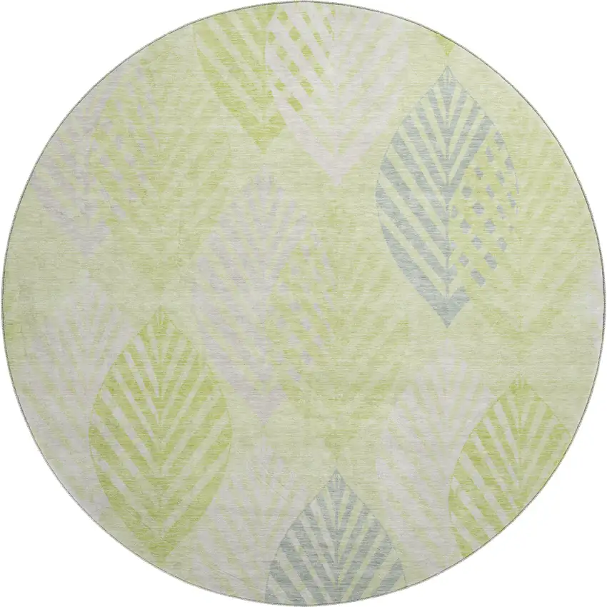 8' Artichoke Green Ivory And Beige Floral Washable Round Rug With UV Protection Photo 1