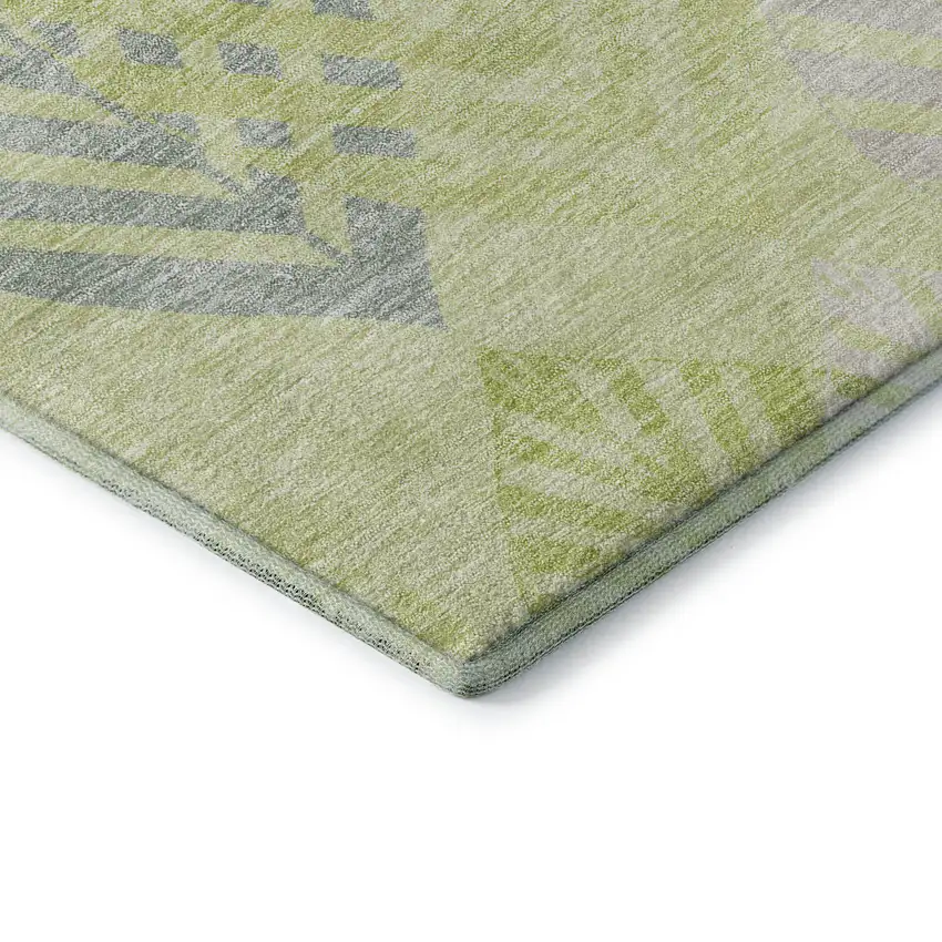 8' Artichoke Green Ivory And Beige Floral Washable Round Rug With UV Protection Photo 6