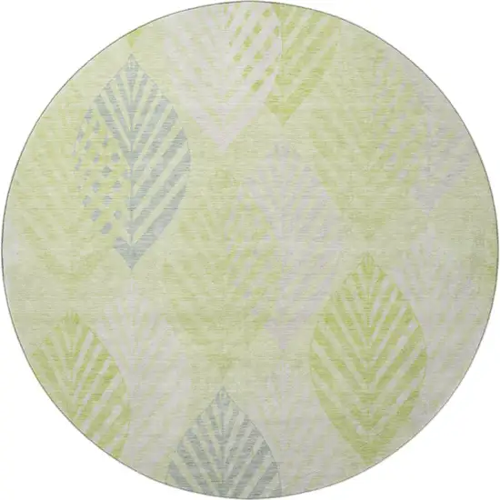 8' Artichoke Green Ivory And Beige Floral Washable Round Rug With UV Protection Photo 3