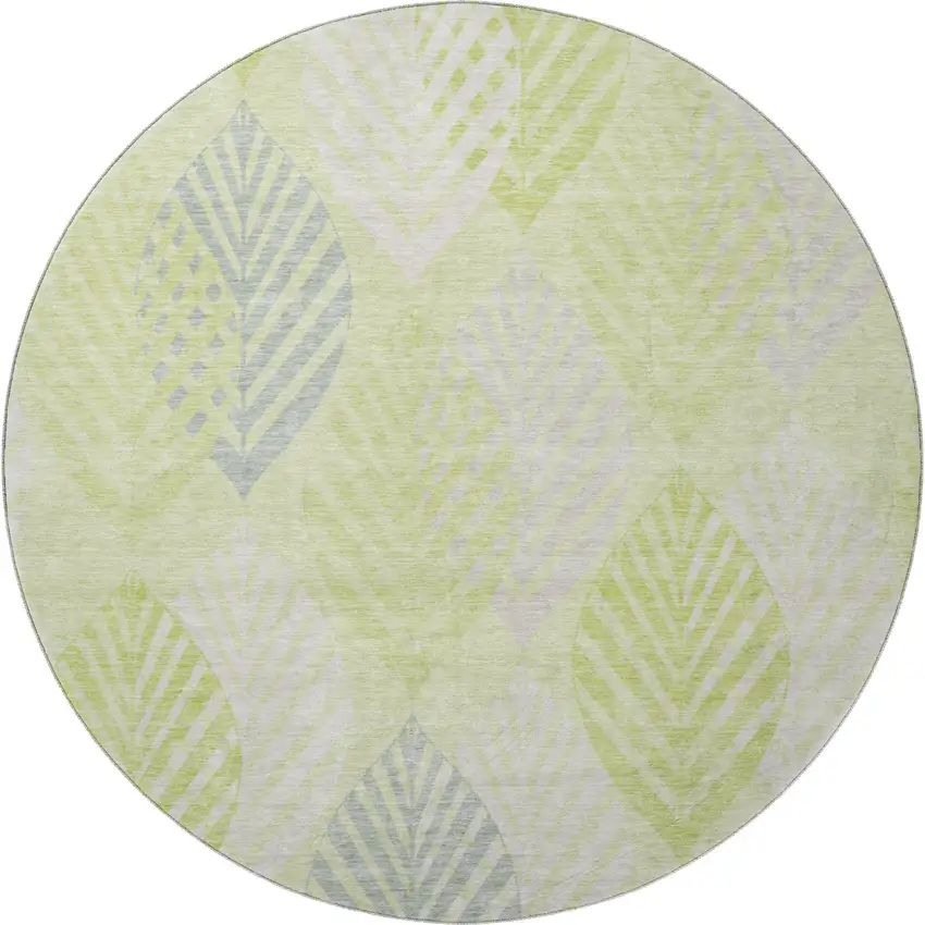 8' Artichoke Green Ivory And Beige Floral Washable Round Rug With UV Protection Photo 3