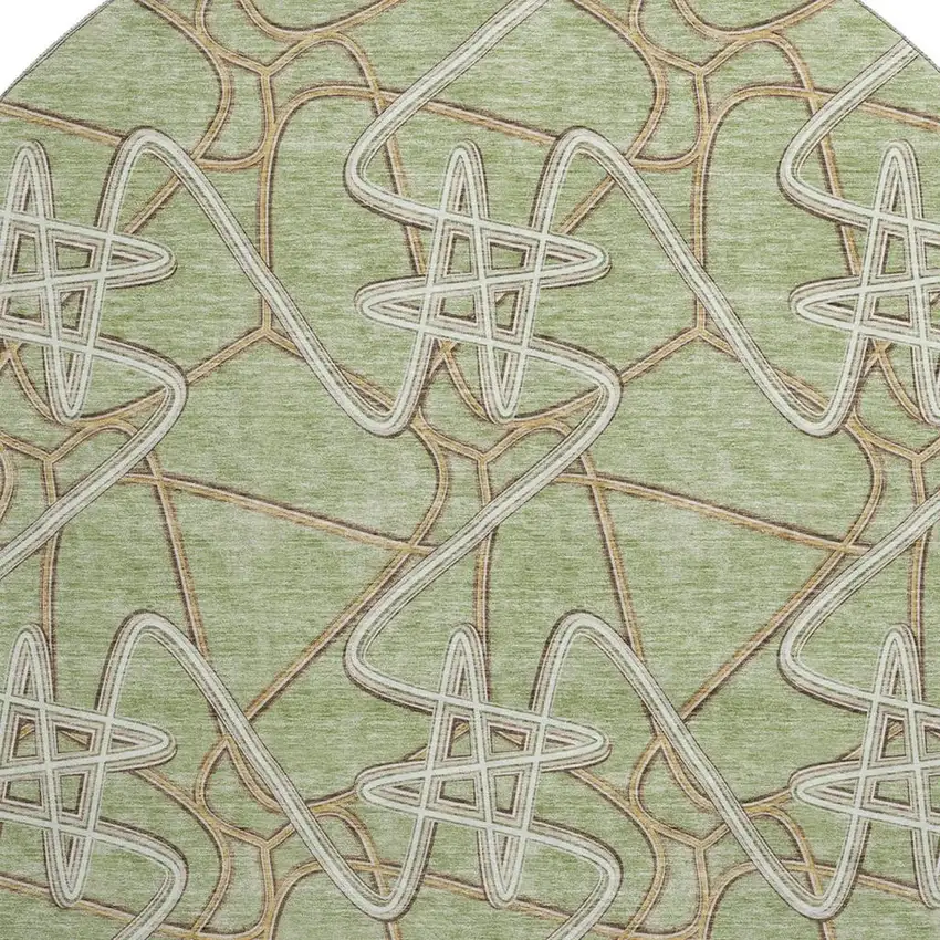 8' Artichoke Green Ivory And Beige Geometric Washable Round Rug With UV Protection Photo 2