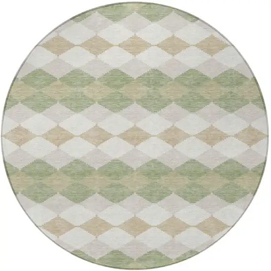 8' Artichoke Green Ivory And Beige Round Geometric Washable Indoor Outdoor Area Rug Photo 5