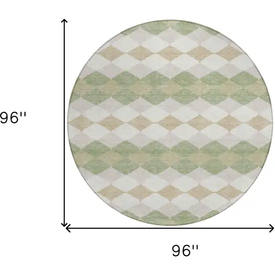 8' Artichoke Green Ivory And Beige Round Geometric Washable Indoor Outdoor Area Rug Photo 3