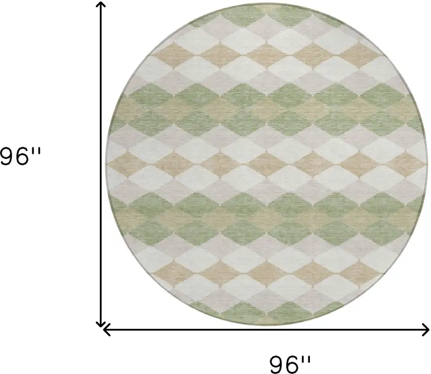 8' Artichoke Green Ivory And Beige Round Geometric Washable Indoor Outdoor Area Rug Photo 3