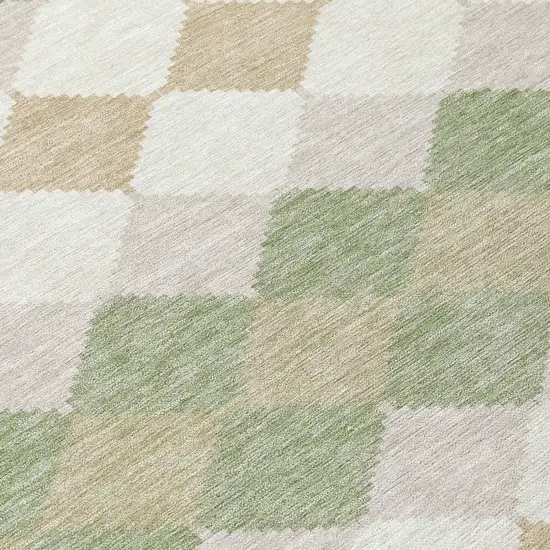 8' Artichoke Green Ivory And Beige Round Geometric Washable Indoor Outdoor Area Rug Photo 8