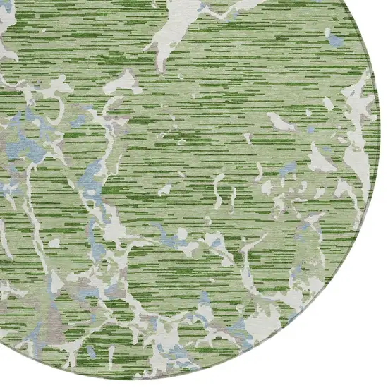 8' Artichoke Green Ivory And Beige Round Striped Washable Indoor Outdoor Area Rug Photo 6