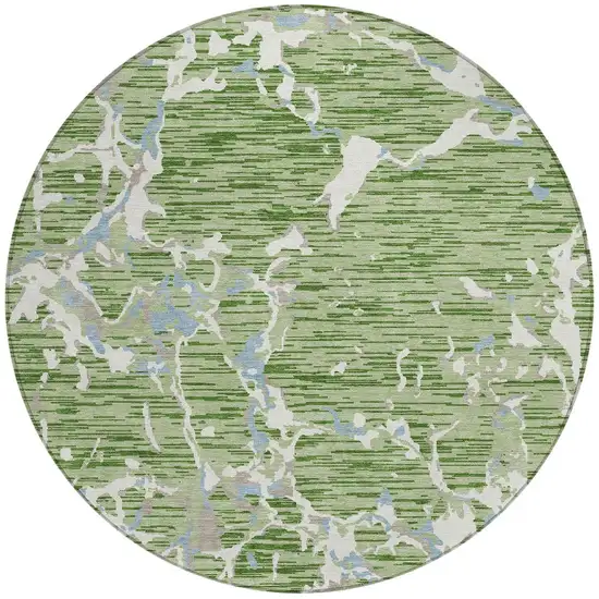 8' Artichoke Green Ivory And Beige Round Striped Washable Indoor Outdoor Area Rug Photo 7