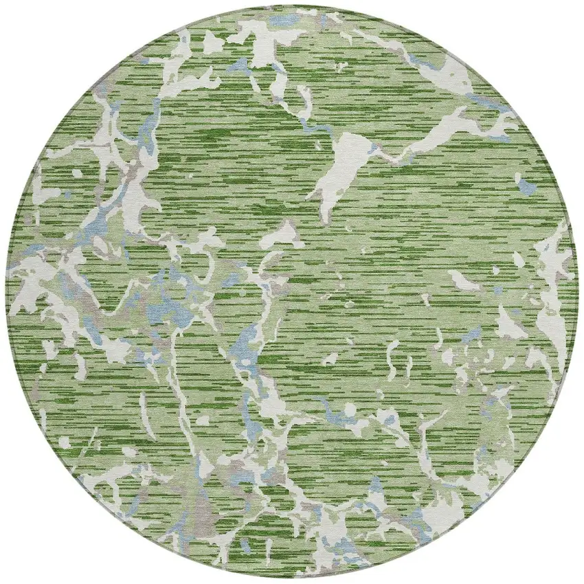 8' Artichoke Green Ivory And Beige Round Striped Washable Indoor Outdoor Area Rug Photo 7