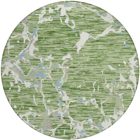 8' Artichoke Green Ivory And Beige Round Striped Washable Indoor Outdoor Area Rug Photo 2