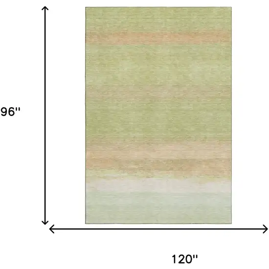 8' Artichoke Green Ivory And Beige Striped Washable Area Rug With UV Protection Photo 5