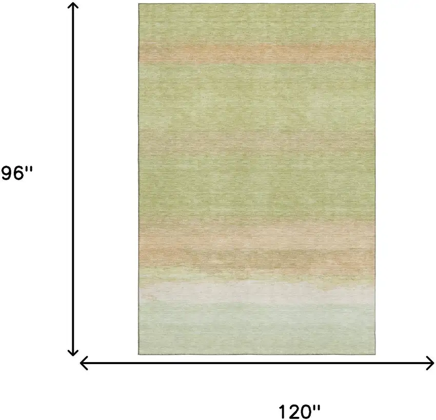 8' Artichoke Green Ivory And Beige Striped Washable Area Rug With UV Protection Photo 5