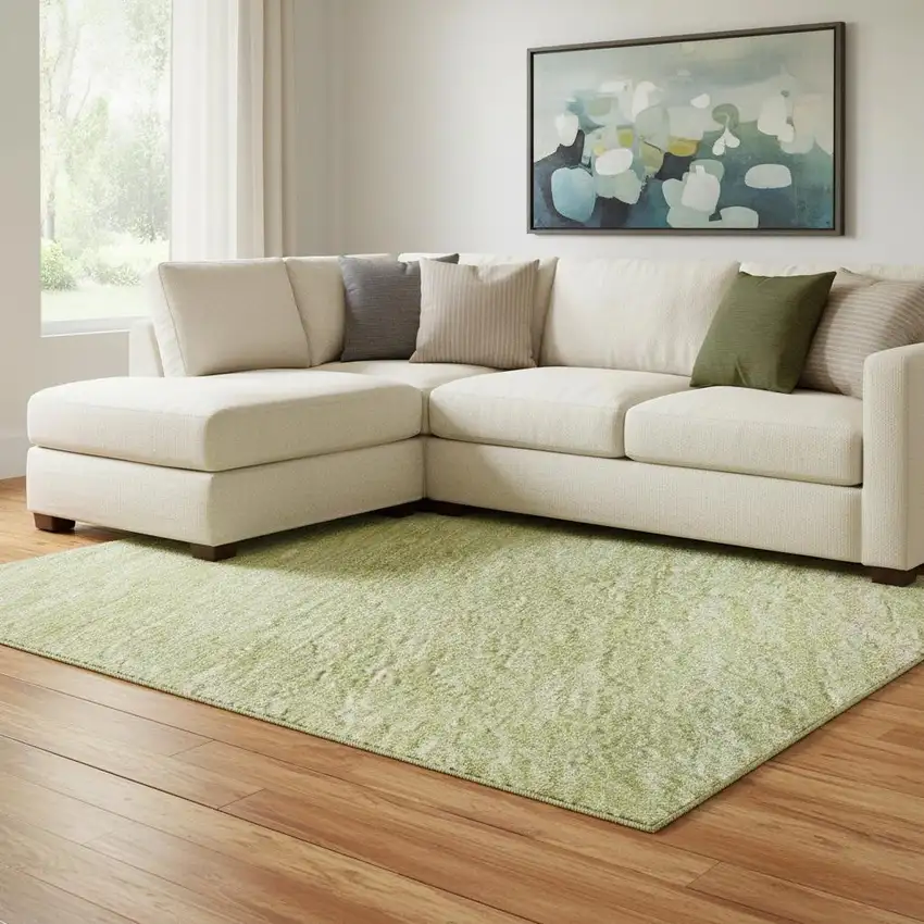 8' Artichoke Green Ivory And Beige Striped Washable Area Rug With UV Protection Photo 2