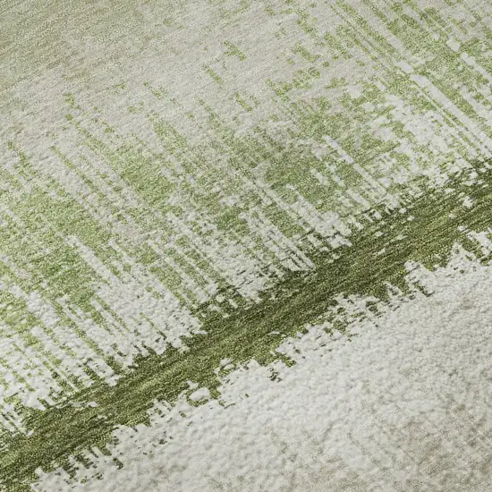 8' Artichoke Green Ivory And Beige Striped Washable Round Rug With UV Protection Photo 8