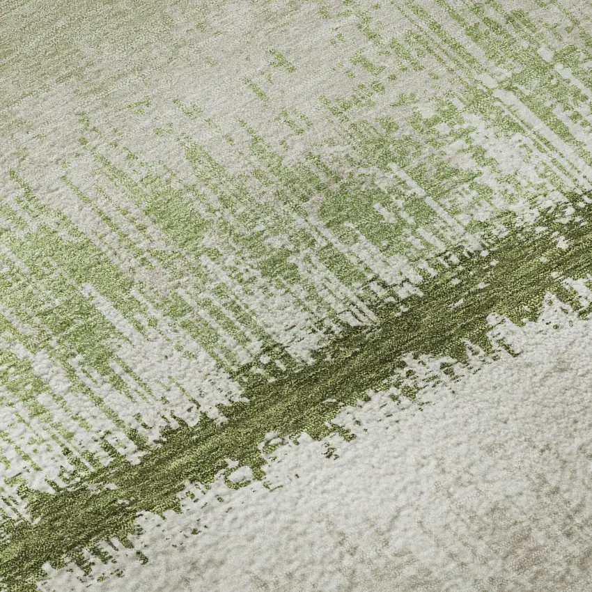 8' Artichoke Green Ivory And Beige Striped Washable Round Rug With UV Protection Photo 8