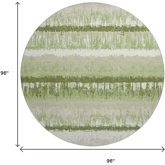8' Artichoke Green Ivory And Beige Striped Washable Round Rug With UV Protection Photo 9