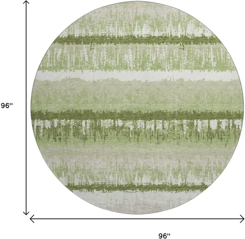8' Artichoke Green Ivory And Beige Striped Washable Round Rug With UV Protection Photo 9