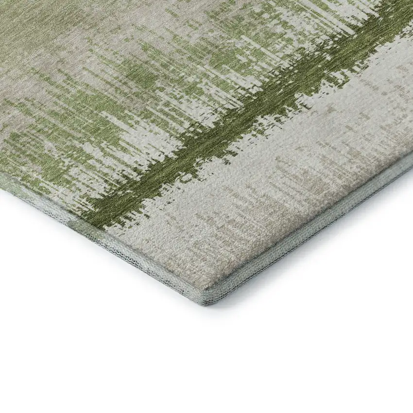 8' Artichoke Green Ivory And Beige Striped Washable Round Rug With UV Protection Photo 6