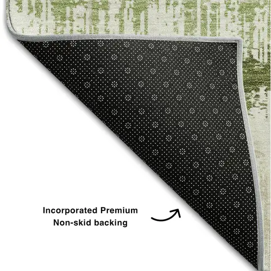 8' Artichoke Green Ivory And Beige Striped Washable Round Rug With UV Protection Photo 5