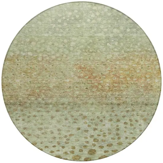 8' Artichoke Green Ivory And Brown Round Abstract Washable Indoor Outdoor Area Rug Photo 6