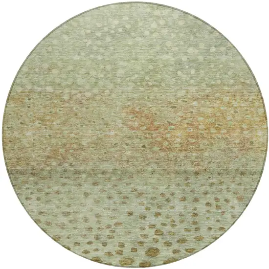 8' Artichoke Green Ivory And Brown Round Abstract Washable Indoor Outdoor Area Rug Photo 2