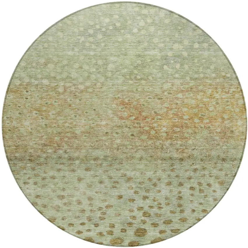 8' Artichoke Green Ivory And Brown Round Abstract Washable Indoor Outdoor Area Rug Photo 2