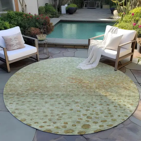 8' Artichoke Green Ivory And Brown Round Abstract Washable Indoor Outdoor Area Rug Photo 7