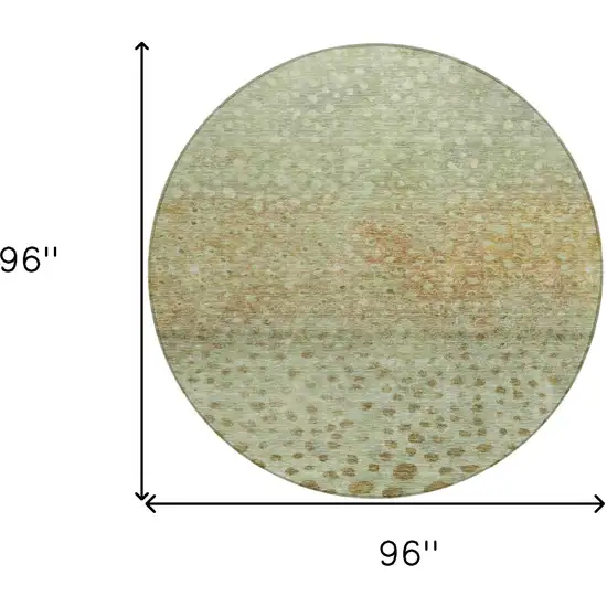 8' Artichoke Green Ivory And Brown Round Abstract Washable Indoor Outdoor Area Rug Photo 9