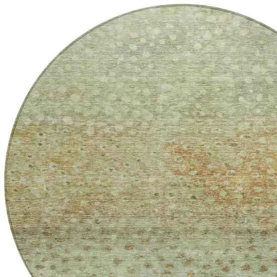8' Artichoke Green Ivory And Brown Round Abstract Washable Indoor Outdoor Area Rug Photo 5