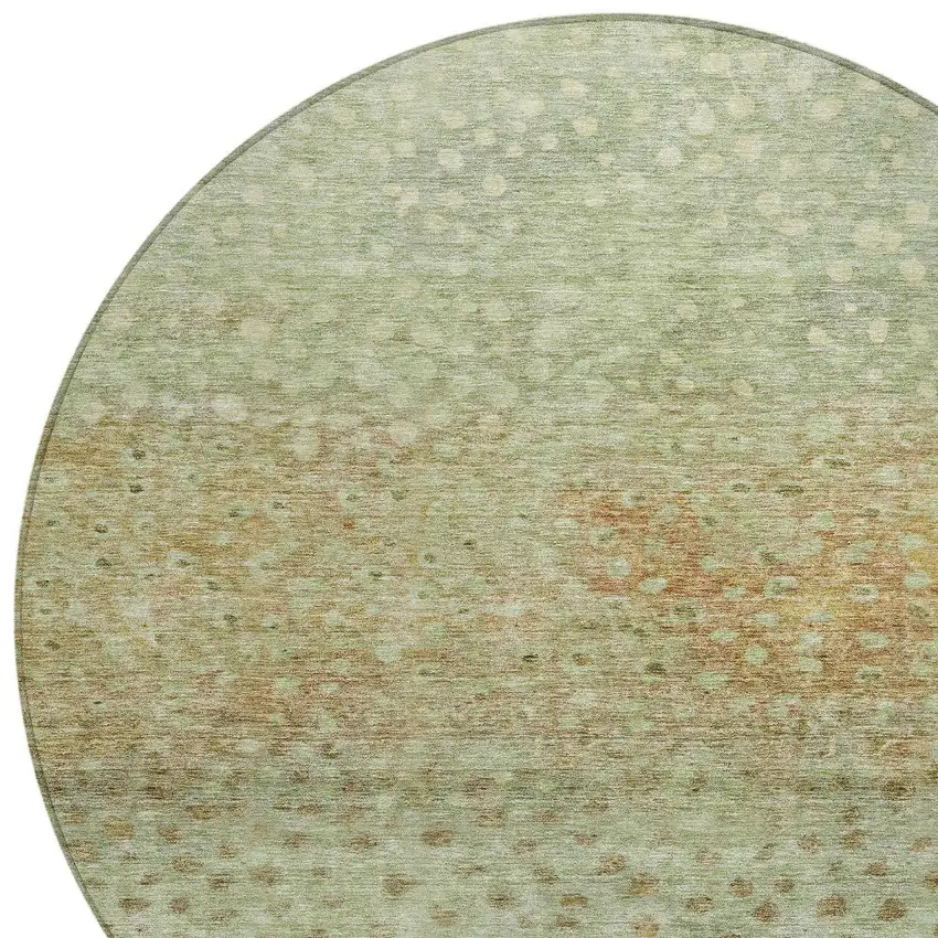 8' Artichoke Green Ivory And Brown Round Abstract Washable Indoor Outdoor Area Rug Photo 5