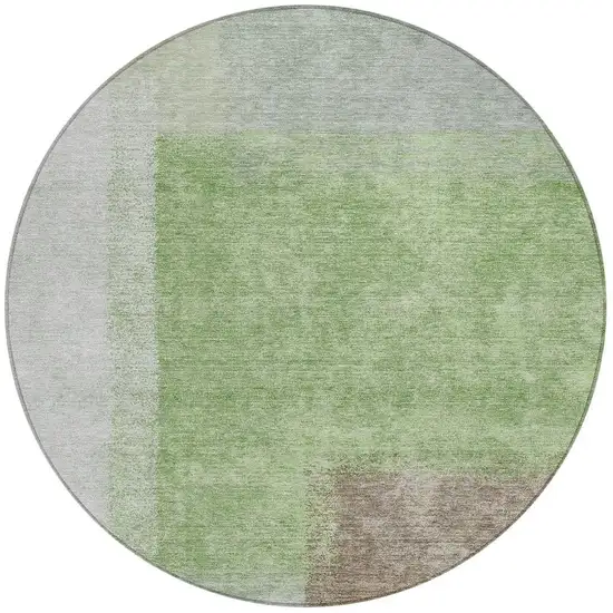 8' Artichoke Green Ivory And Brown Round Abstract Washable Indoor Outdoor Area Rug Photo 4
