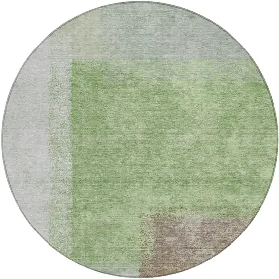 8' Artichoke Green Ivory And Brown Round Abstract Washable Indoor Outdoor Area Rug Photo 2