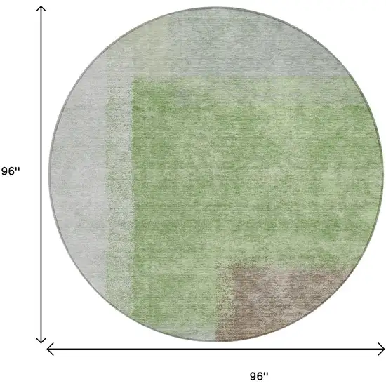 8' Artichoke Green Ivory And Brown Round Abstract Washable Indoor Outdoor Area Rug Photo 3