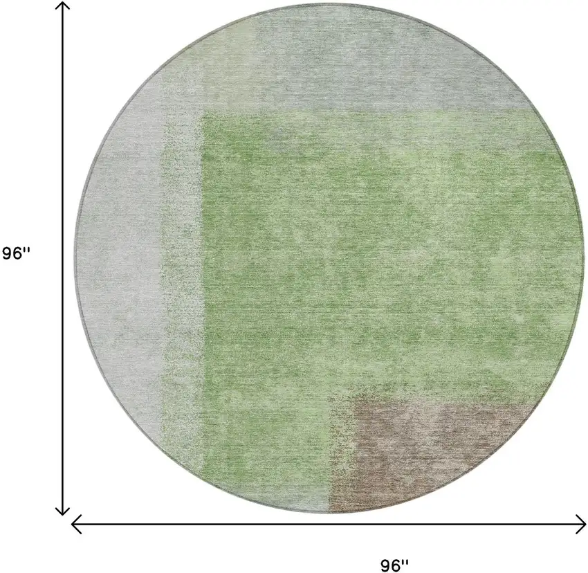 8' Artichoke Green Ivory And Brown Round Abstract Washable Indoor Outdoor Area Rug Photo 3
