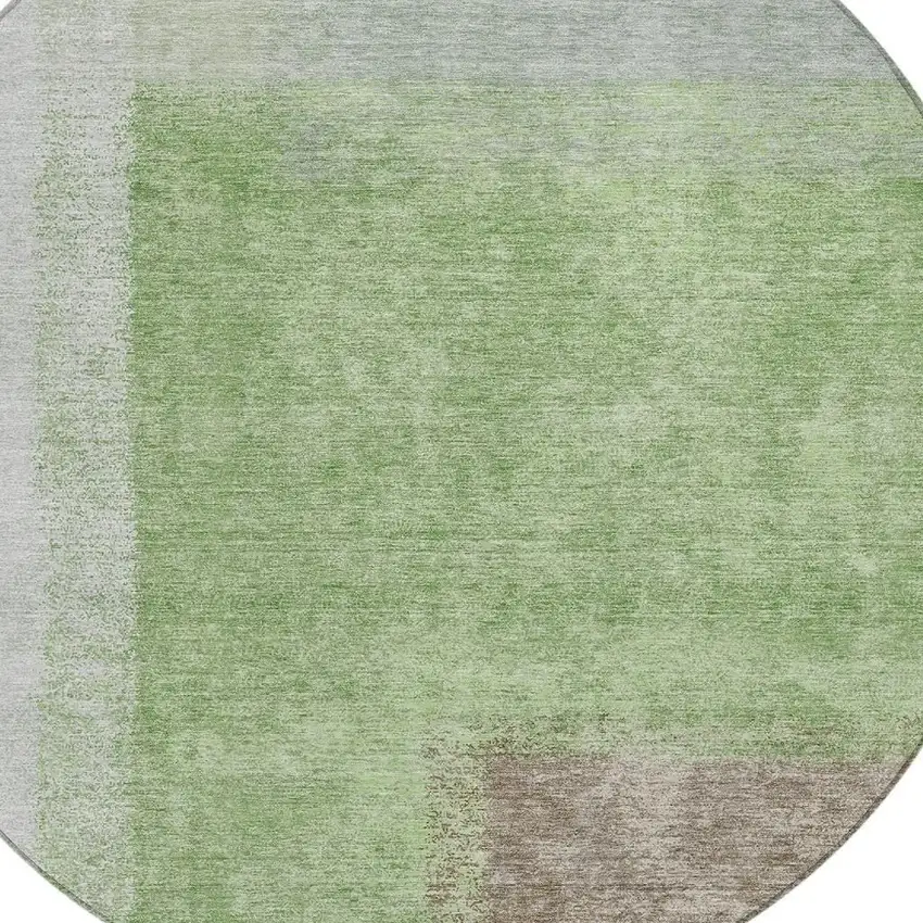 8' Artichoke Green Ivory And Brown Round Abstract Washable Indoor Outdoor Area Rug Photo 7