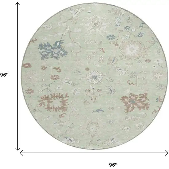 8' Artichoke Green Ivory And Brown Round Floral Washable Indoor Outdoor Area Rug Photo 8