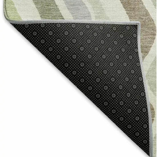 8' Artichoke Green Ivory And Brown Round Striped Washable Indoor Outdoor Area Rug Photo 7