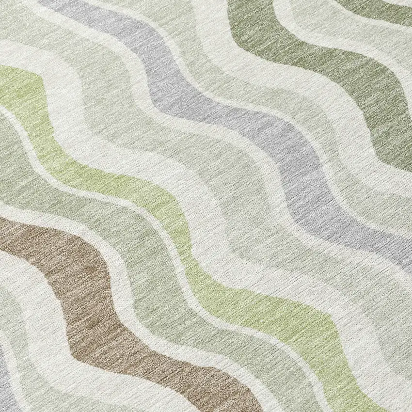 8' Artichoke Green Ivory And Brown Round Striped Washable Indoor Outdoor Area Rug Photo 9