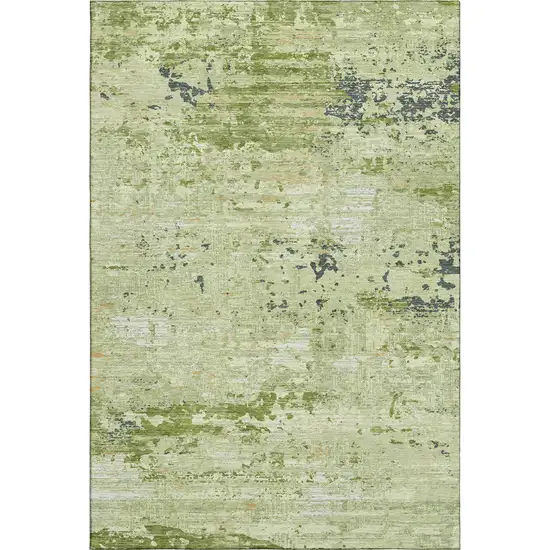 8' Artichoke Green Ivory And Charcoal Abstract Washable Area Rug With UV Protection Photo 1