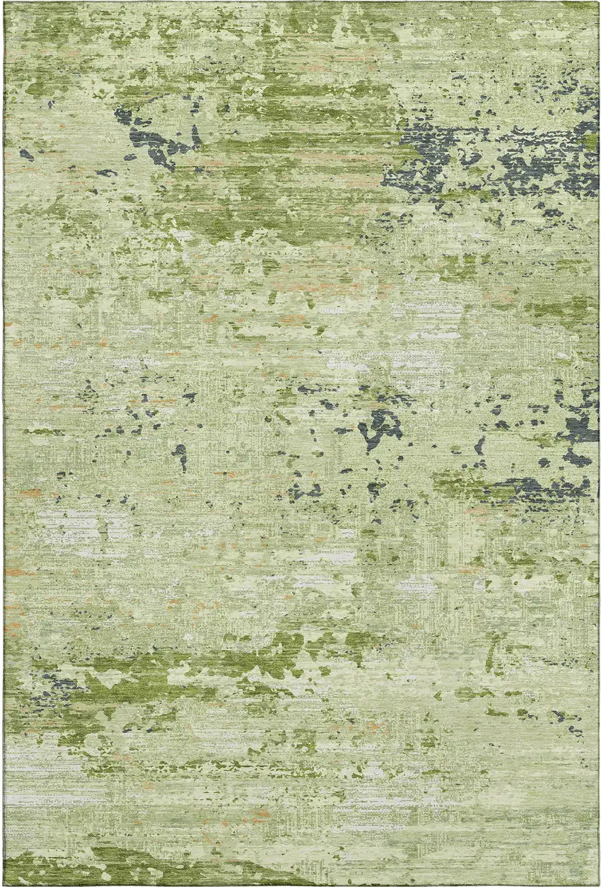 8' Artichoke Green Ivory And Charcoal Abstract Washable Area Rug With UV Protection Photo 1