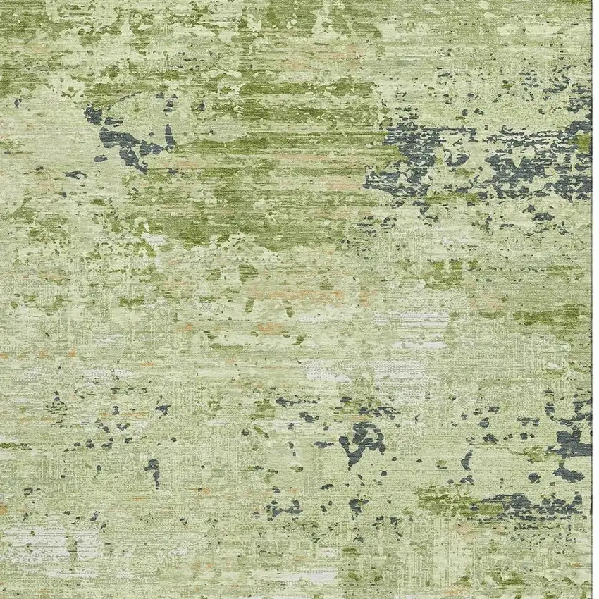 8' Artichoke Green Ivory And Charcoal Abstract Washable Area Rug With UV Protection Photo 2