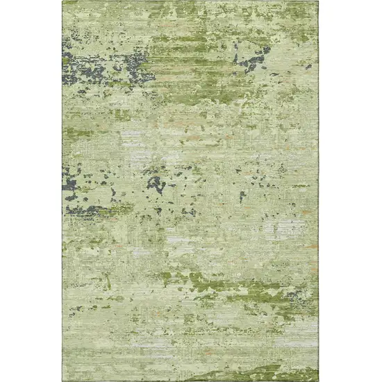 8' Artichoke Green Ivory And Charcoal Abstract Washable Area Rug With UV Protection Photo 3