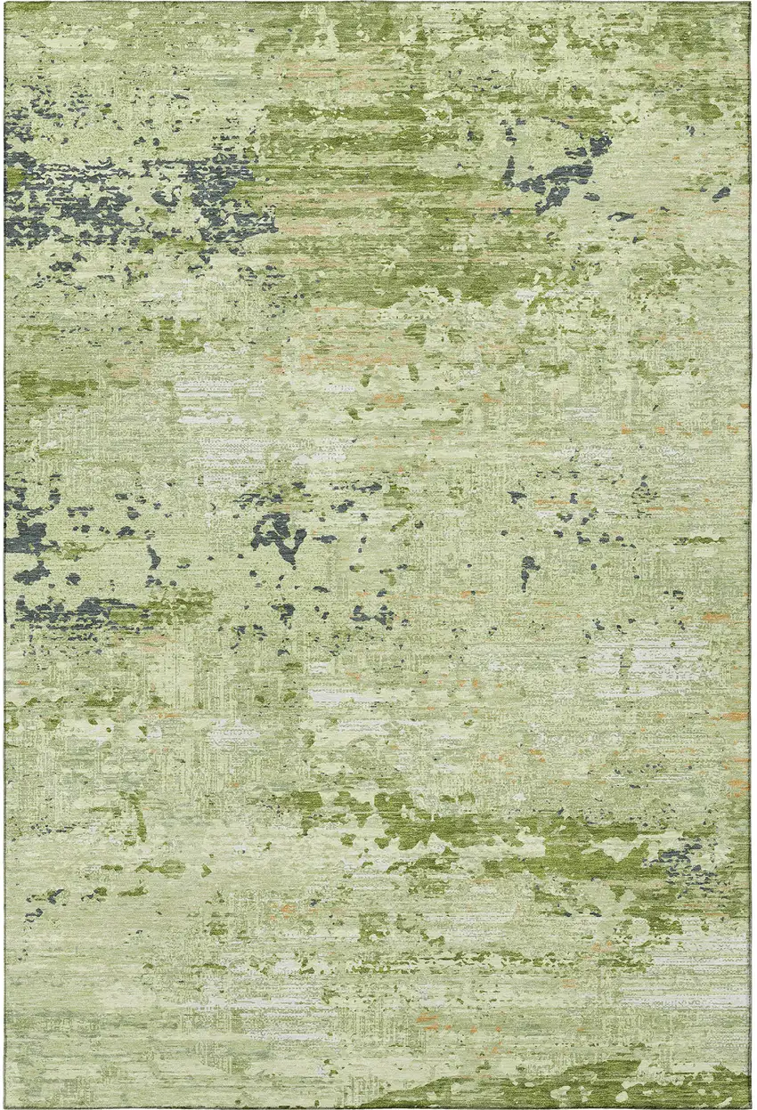 8' Artichoke Green Ivory And Charcoal Abstract Washable Area Rug With UV Protection Photo 3