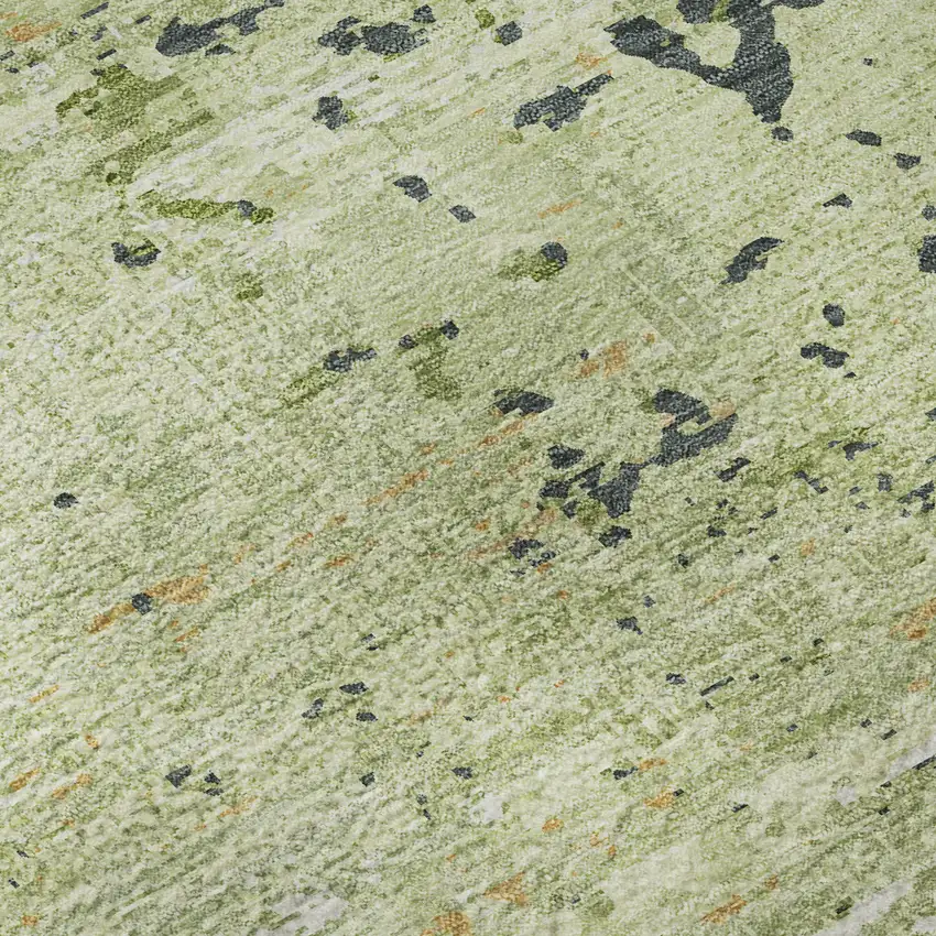 8' Artichoke Green Ivory And Charcoal Abstract Washable Area Rug With UV Protection Photo 9