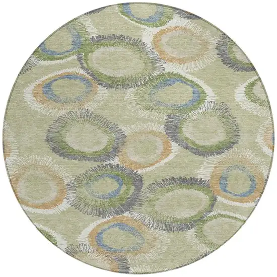 8' Artichoke Green Ivory And Copper Round Geometric Washable Indoor Outdoor Area Rug Photo 3
