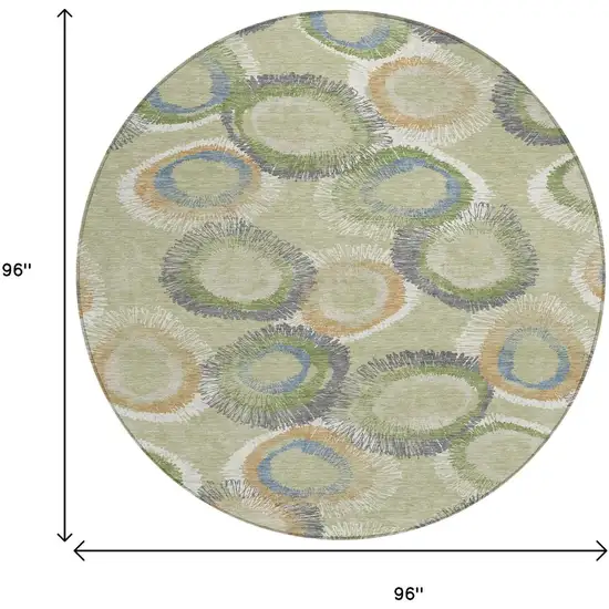 8' Artichoke Green Ivory And Copper Round Geometric Washable Indoor Outdoor Area Rug Photo 3