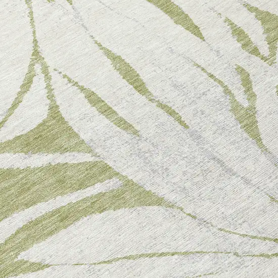 8' Artichoke Green Ivory And Gold Round Floral Washable Indoor Outdoor Area Rug Photo 9