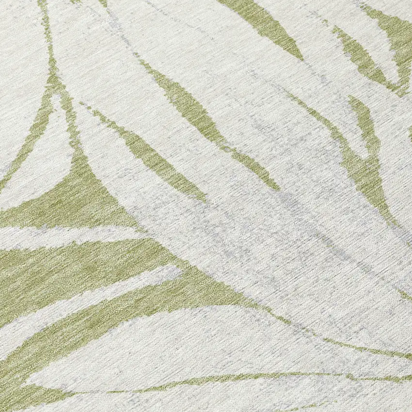 8' Artichoke Green Ivory And Gold Round Floral Washable Indoor Outdoor Area Rug Photo 9