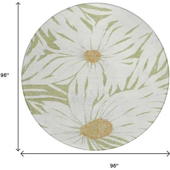 8' Artichoke Green Ivory And Gold Round Floral Washable Indoor Outdoor Area Rug Photo 3