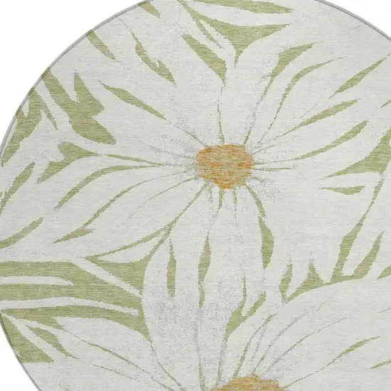 8' Artichoke Green Ivory And Gold Round Floral Washable Indoor Outdoor Area Rug Photo 6